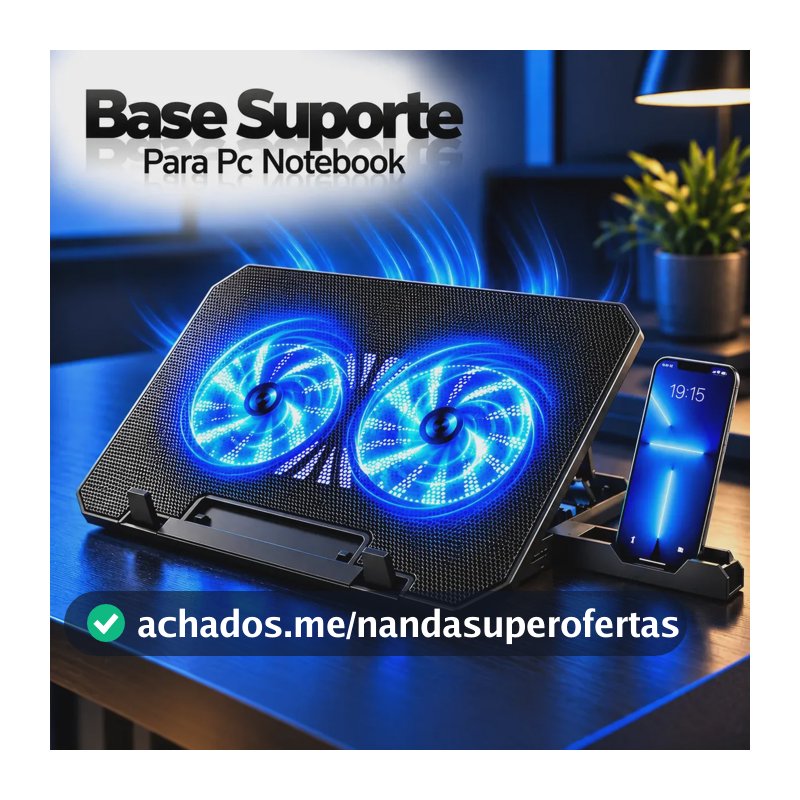 Base Suporte Para Pc Notebook Alumínio Portátil Articulado Dobrável Tablet Laptop Mesa Davely Cor Preto Com Ventoinhas E Suporte Para Celular Refrigerada 2 Cooler Gamer Confortável Home Office