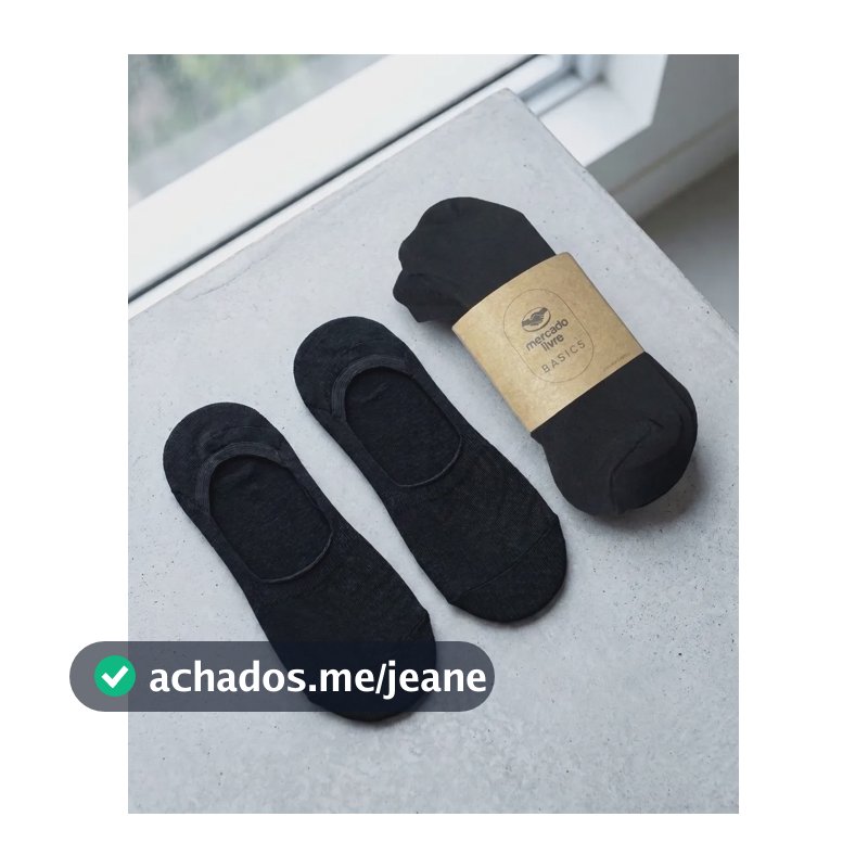 Kit 3 Meias Invisíveis Algodão - Mercado Livre Basics Preto Liso 34-39