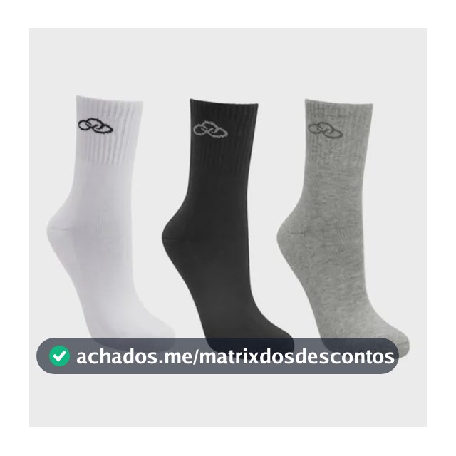 Kit 3 Pares Meia Olympikus Esportiva Cano Médio Original Preto-branco-cinza 39-44