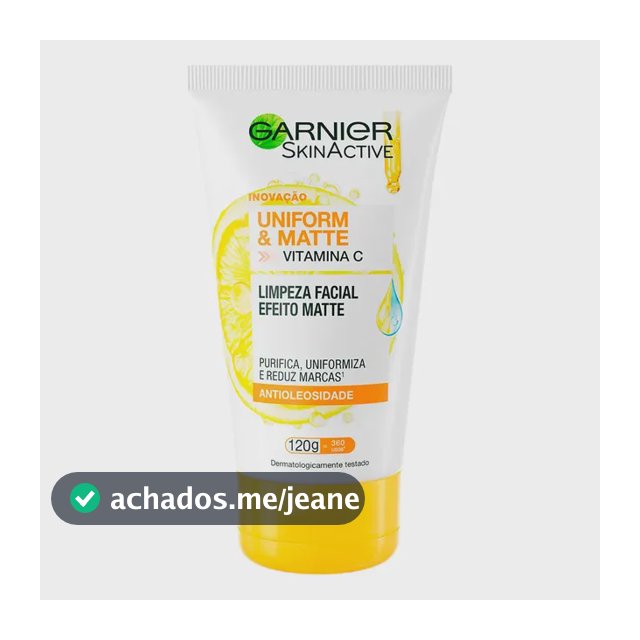 Sabonete Limpeza Facial Vitamina C Antioleosidade Limpa Profundamente, Remove Oleosidade e Maquiagem Efeito Matte Reduz Marcas Uniform & Matte Garnier 120g