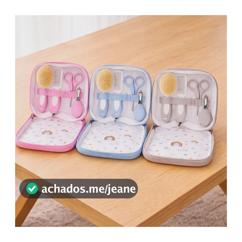 Kit Higiene Bebê Unha C/ Estojo 5pçs Escova Pente Cortador Cinza