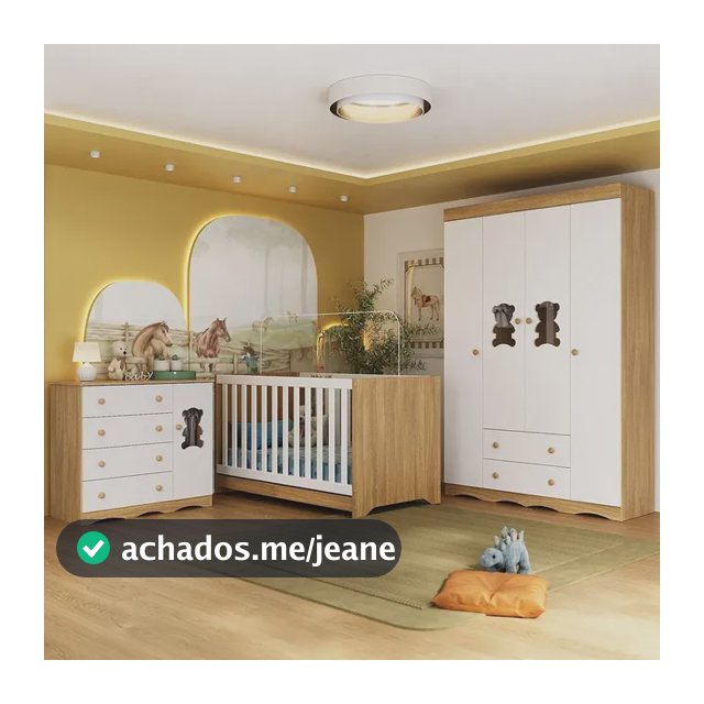 Quarto de Bebê Completo com Berço Americano 3 em 1 Doçura Multimóveis MP4646 Madeirado/Branco