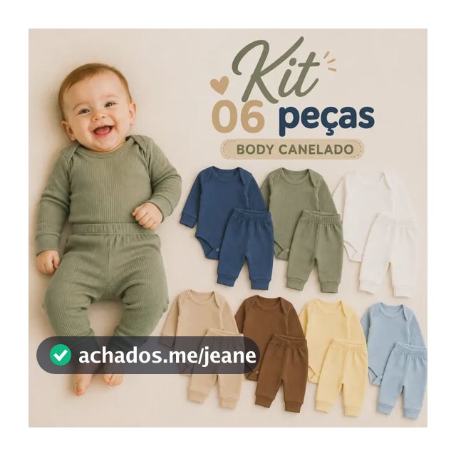 Kit 6 Peças Body Canelado Bebê Menino Manga Longa Calça