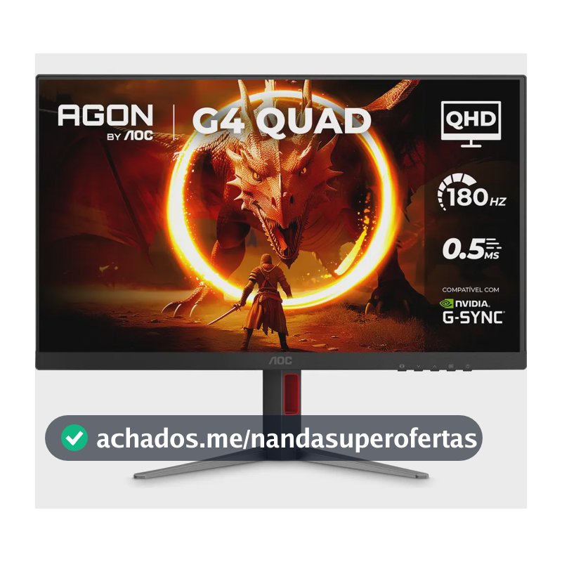 Monitor Gamer AOC AGON QUAD 27" QHD 180Hz 0,5ms IPS HDR10 Base Ajustável Q27G4F Preto