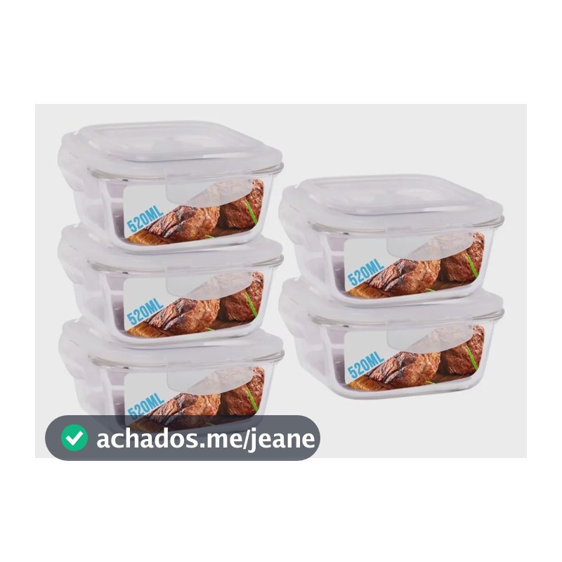 Conjunto 5 Potes De Vidro 520ml Hermético 4 Travas Marmita Sortido