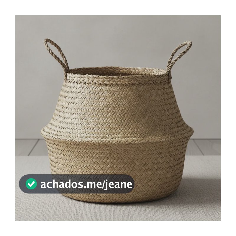 Cesto Decorativo Artesanal Grande Em Seagrass Natural Alças Cesto Palha Natural