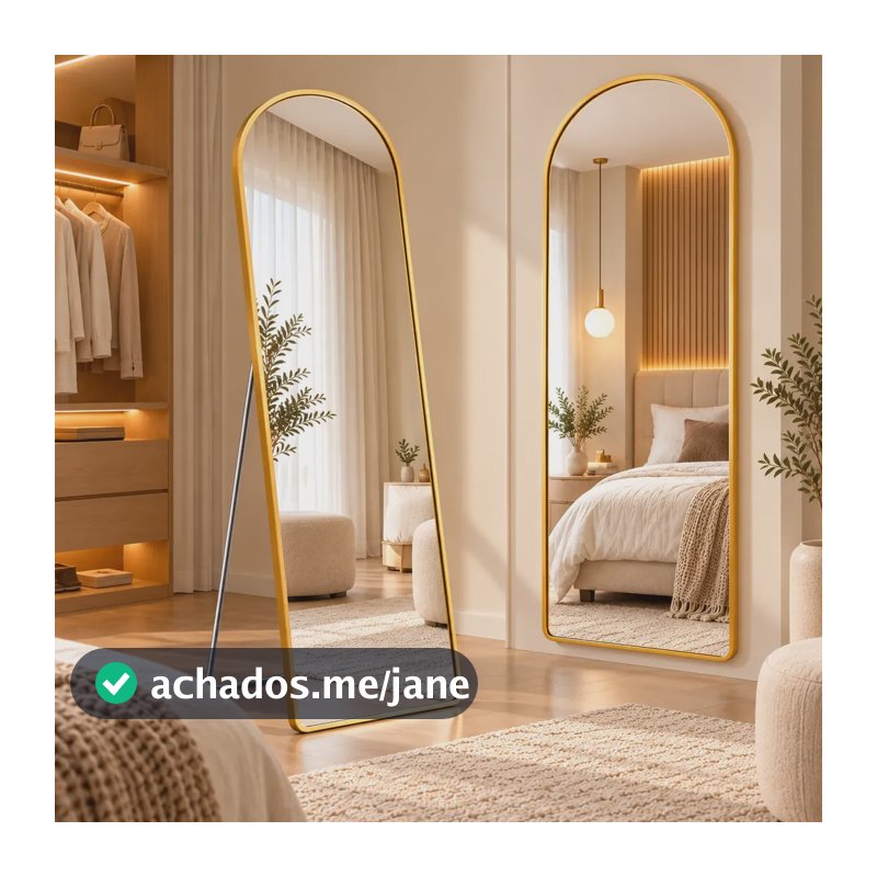 Kit 2 Espelhos Corpo Inteiro 150x40cm Borda Dourada Grande Dourado