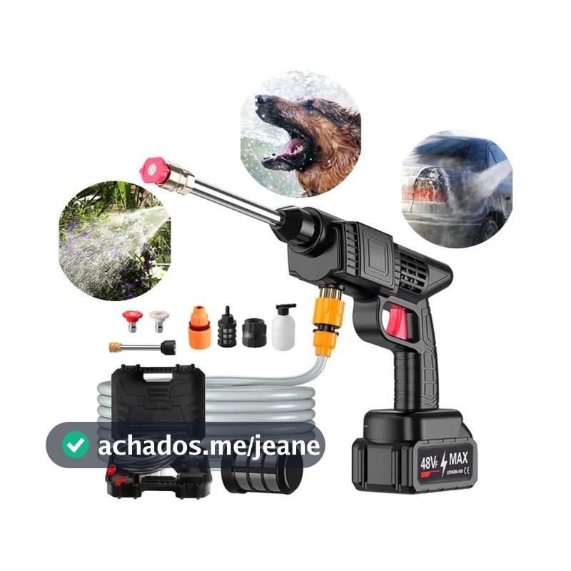 Lavadora Portátil sem fio Lava Jato Pistola 32 Bar Com 2 Baterias 48V Preto