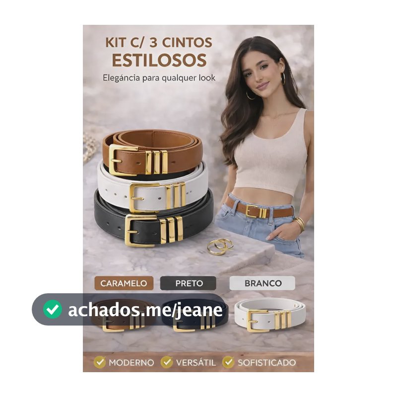 Kit 3 Cintos Femininos Luxo Moda Versátil Ajuste Dia A Dia Preto Branco E Caramelo Liso 110 Unico P M G