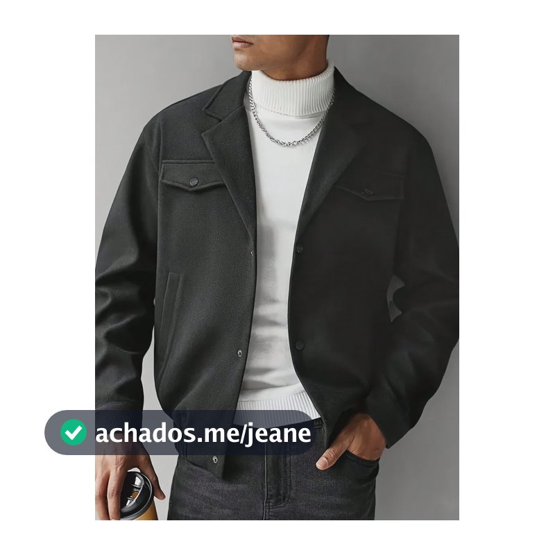 Jaqueta Masculina De Lã Para Inverno Com Bolsos Preto S