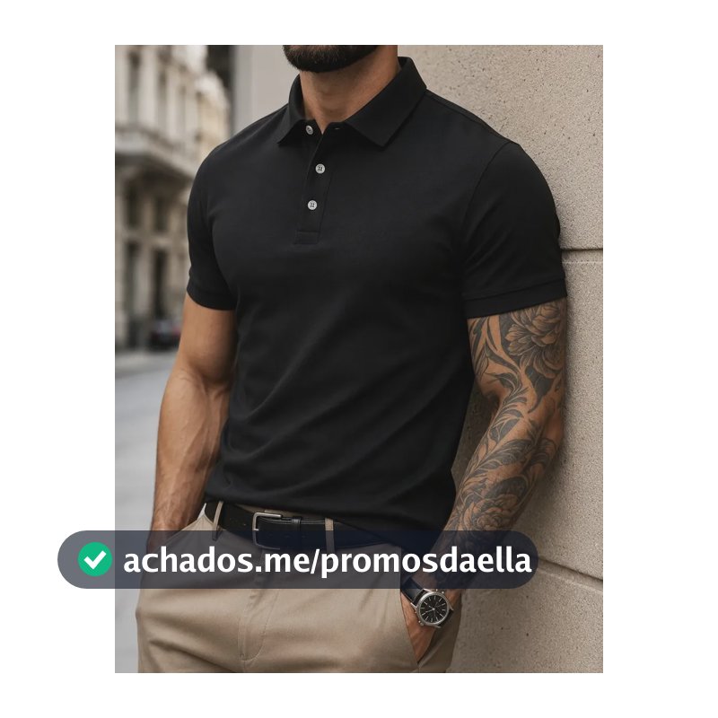 Camisa Polo Masculina Piquet Slim Manga Curta Preto P