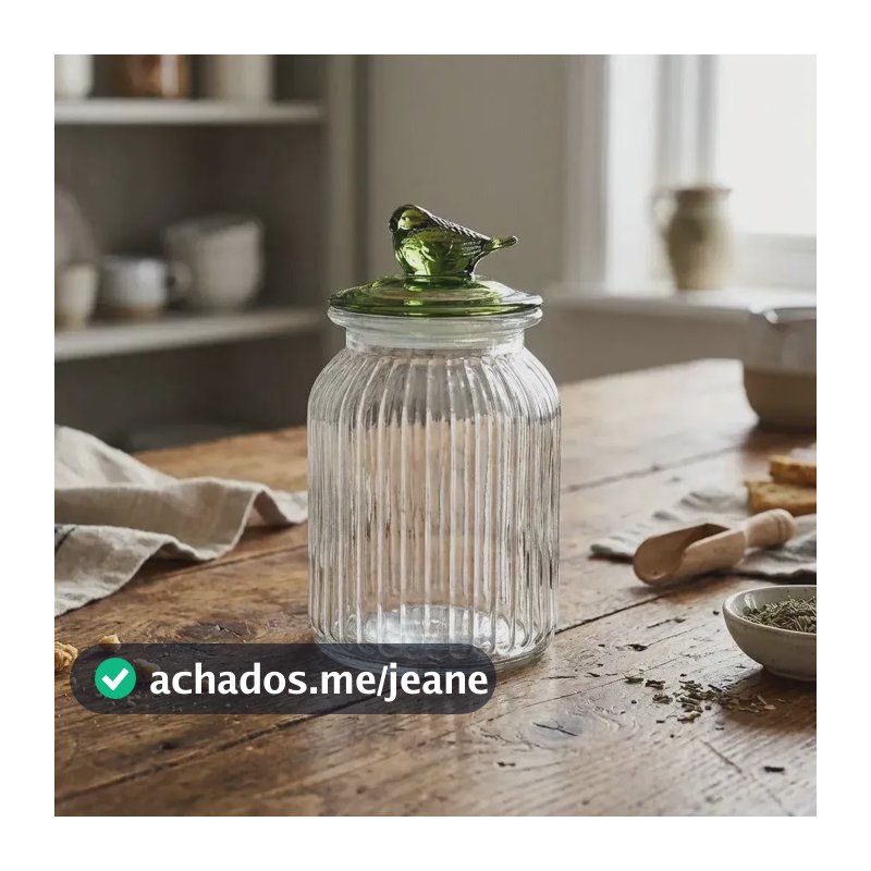 Pote De Vidro Canelado 1l Pássaro Verde Tuut Verde
