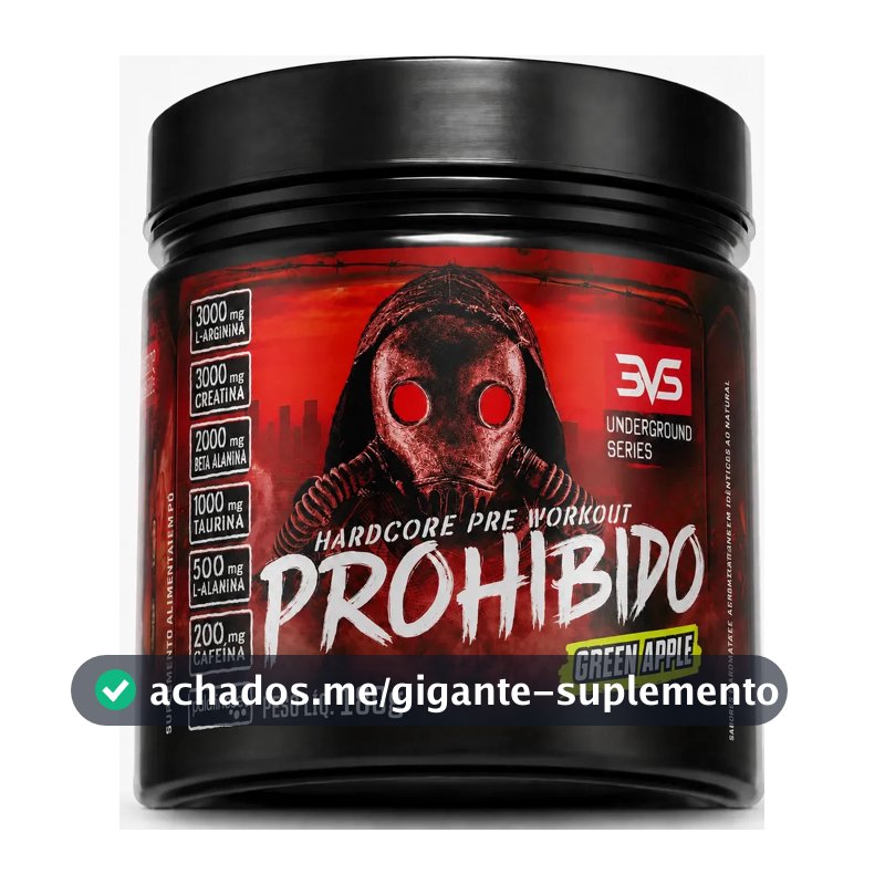 Pré Treino Prohibido 180g Sabor Green Apple - Fórmula Avançada Contendo Creatina, Beta Alanina, Taurina, L-tirosina, L-alanina, Cafeína, Arginina E Palatinose - Extra Forte