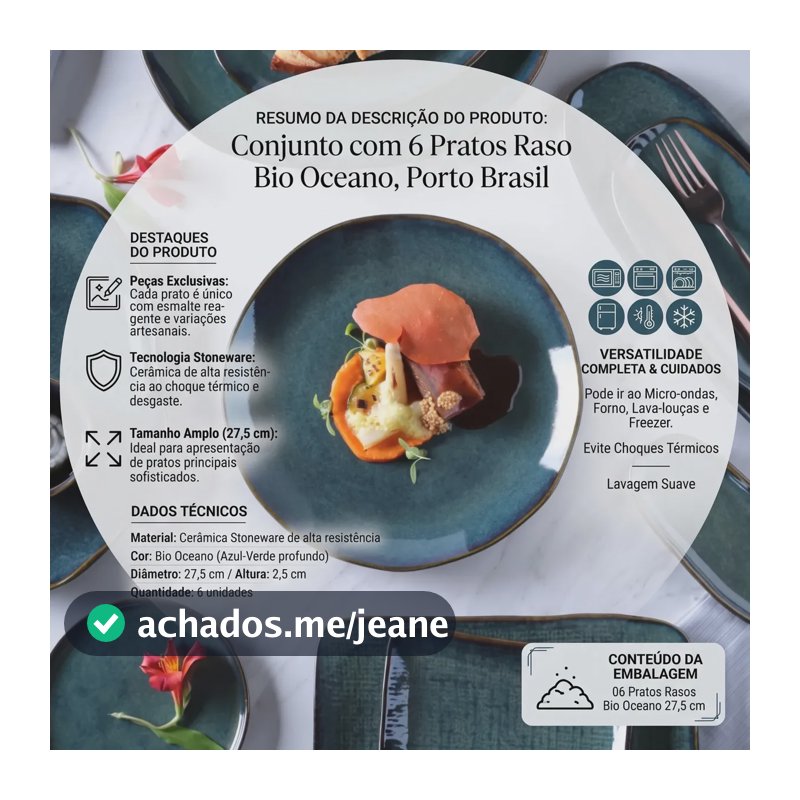 Conjunto com 6 Pratos Raso Bio Oceano Ø27,5cm Porto Brasil