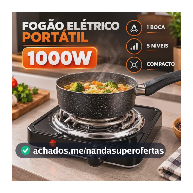 Fogão Elétrico 1 Boca de Mesa 1000W Fogareiro Portátil Cooktop Camping Controle Temperatura