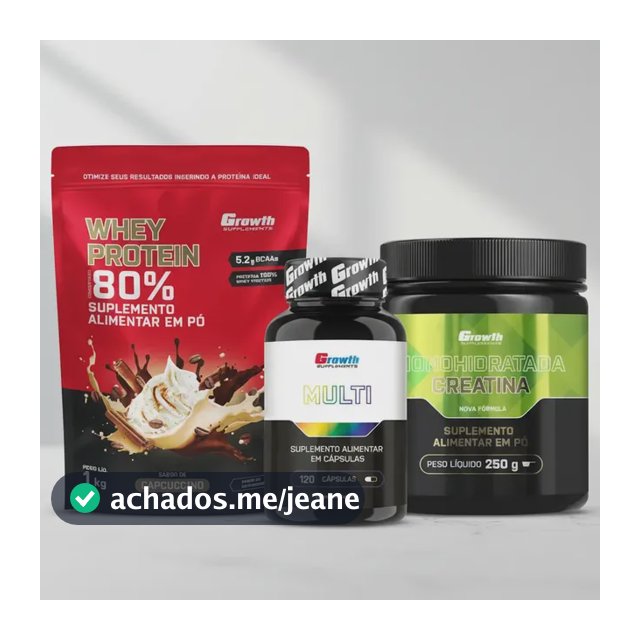 Kit Growth: Whey Protein Capuccino 1kg + Multivitamínico 120 Cáps + Creatina Sem Sabor 250g
