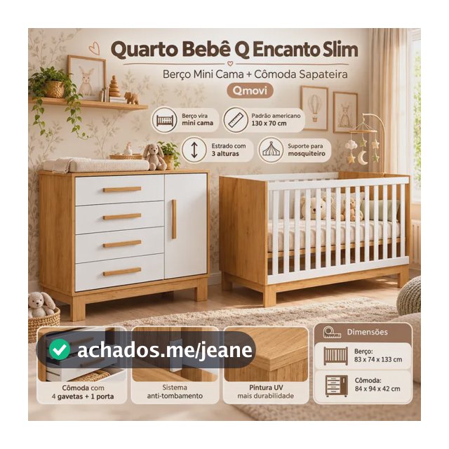 Quarto Bebê Berço Cama E Cômoda 4 Gavetas Q Encanto Qmovi