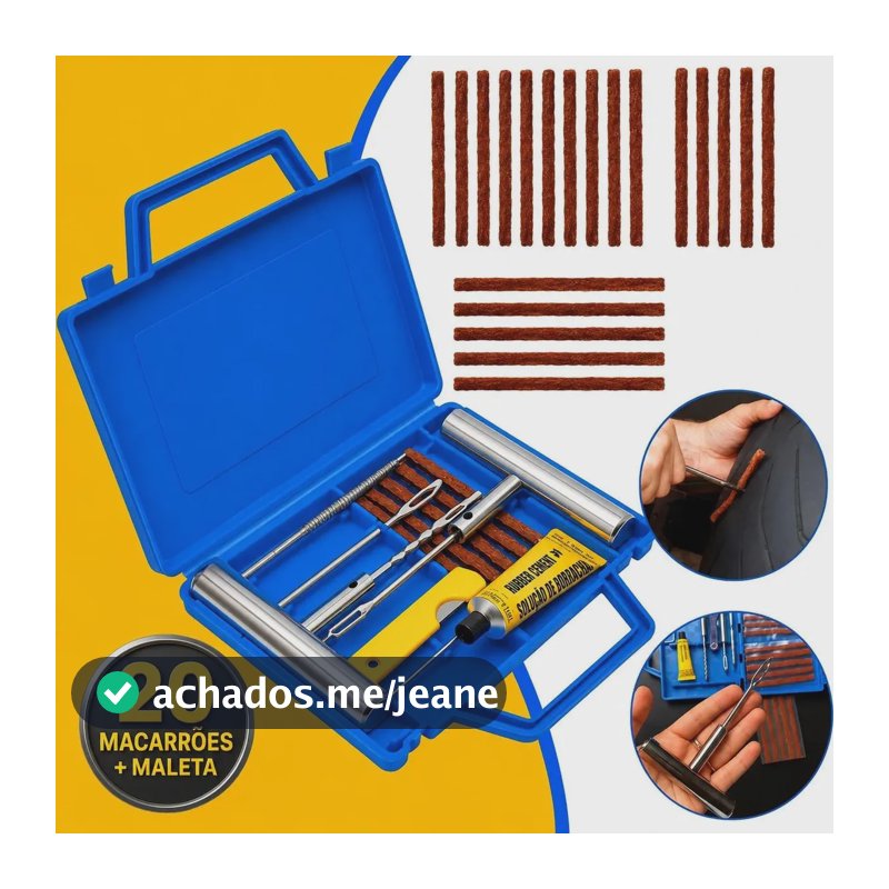 Kit Reparo Pneu Sem Câmara + Maleta 20 Remendos Moto E Carro Gurumania