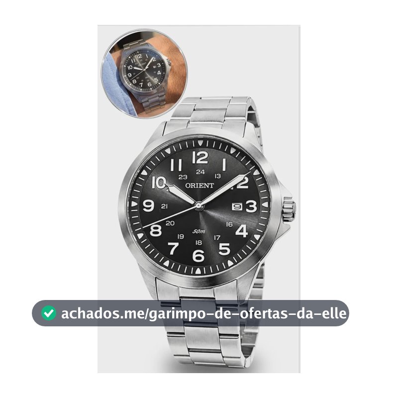 Relógio Orient Masculino Prata Fundo Preto Analógico Aço Inoxidável Prova D'agua 50m Original