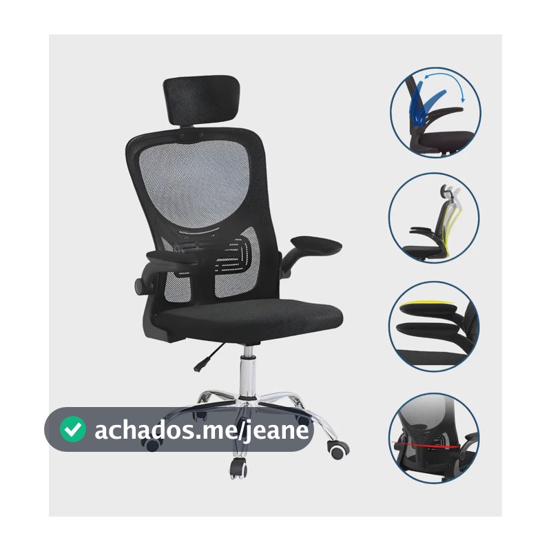 Cadeira De Escritório Até 150kg Executiva Presidente Office Preto - Luxo Premium Assento E Encosto Em Tela Mesh,