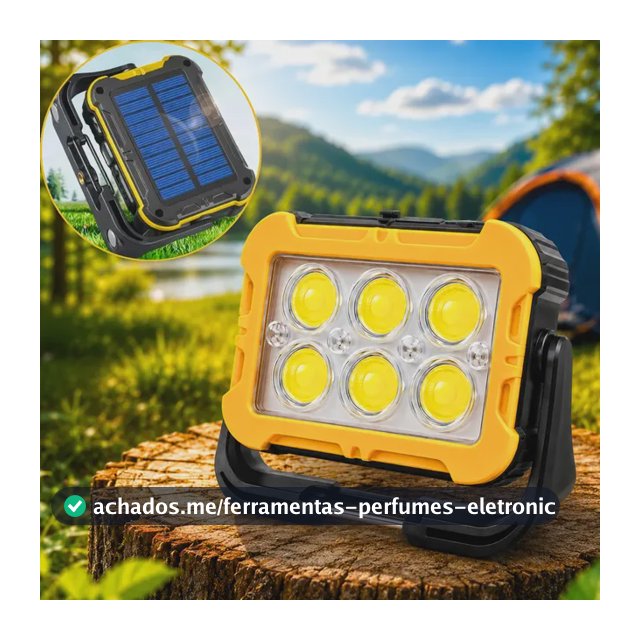 Refletor Led Recarregável Lampião Lâmpada Camping Solar Usb Preto E Amarelo Usb