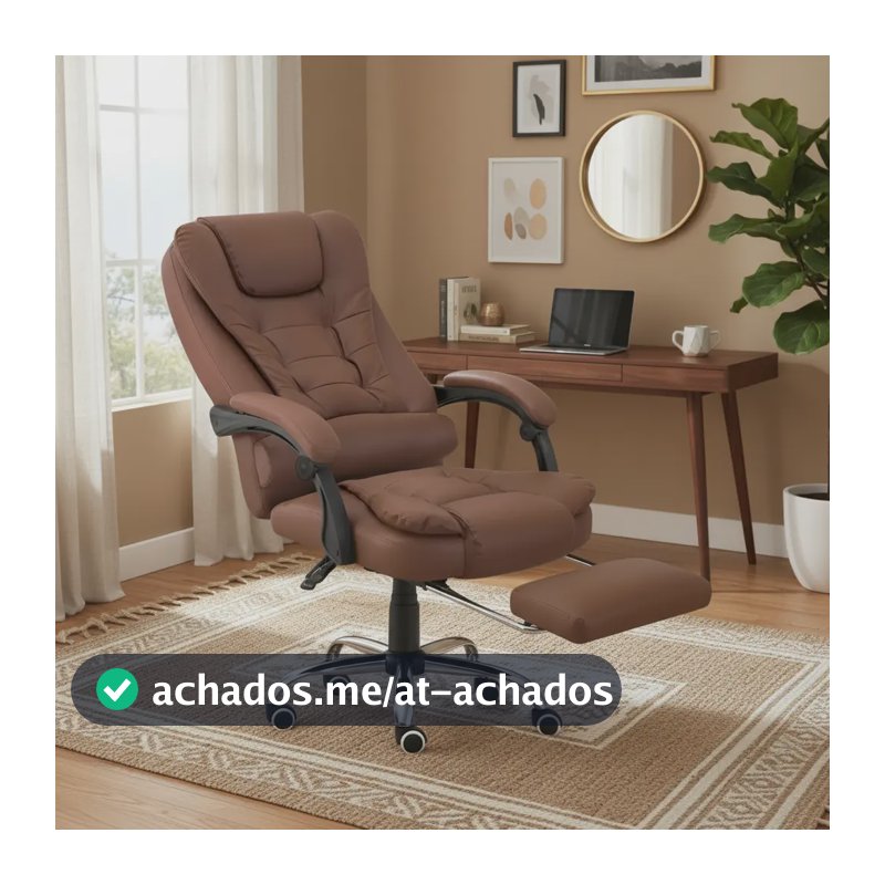 Cadeira De Escritório Itália Presidente Ergonômica Couro Sintético Encosto Ajustável Com Trava E Apoio Para Pés Cor Marrom Luvinco