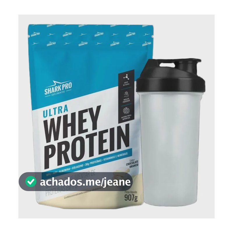 Whey Isolado Concentrado Choco Branco 907g Coqueteleira Shark Chocolate Branco
