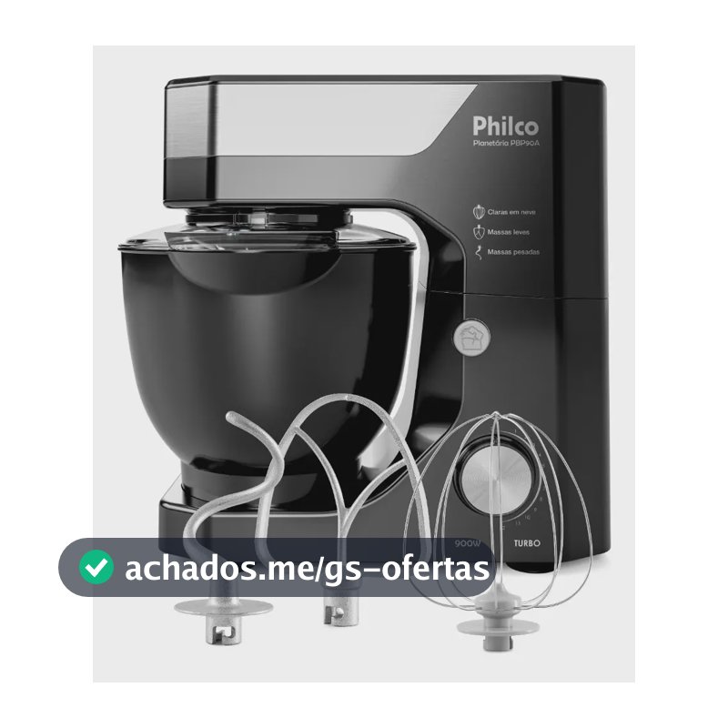 Batedeira Planetária Philco 900W 5L Preta 12 Velocidades Turbo PBP90A