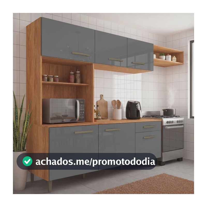 Cozinha Emilly 6 Portas 4 Gavetas C/ Nichos Yescasa Cinamomo/grafite
