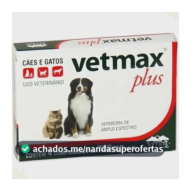 Vetmax Plus Vermifugo Parasitas Caes Gatos 4 Comprimidos Vetnil