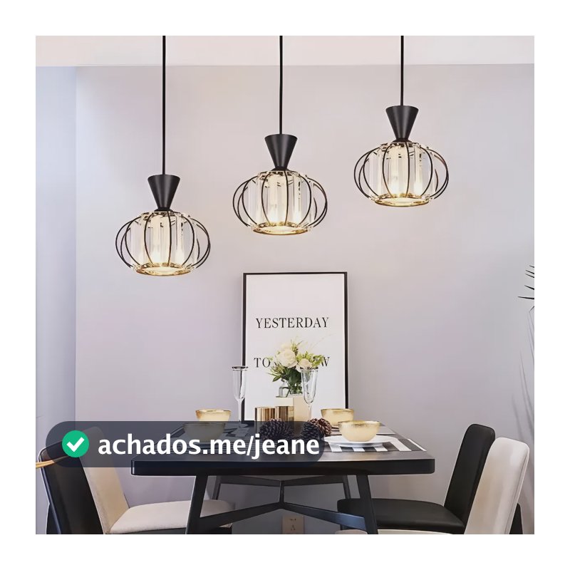 Conjunto De Três Lustres De Cristal, Dourado/preto 110v - 220v Preto