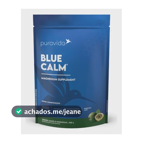 Suplemento Pura Vida Blue Calm en cápsula sabor limão, camomila, maracujá e spirulina azul