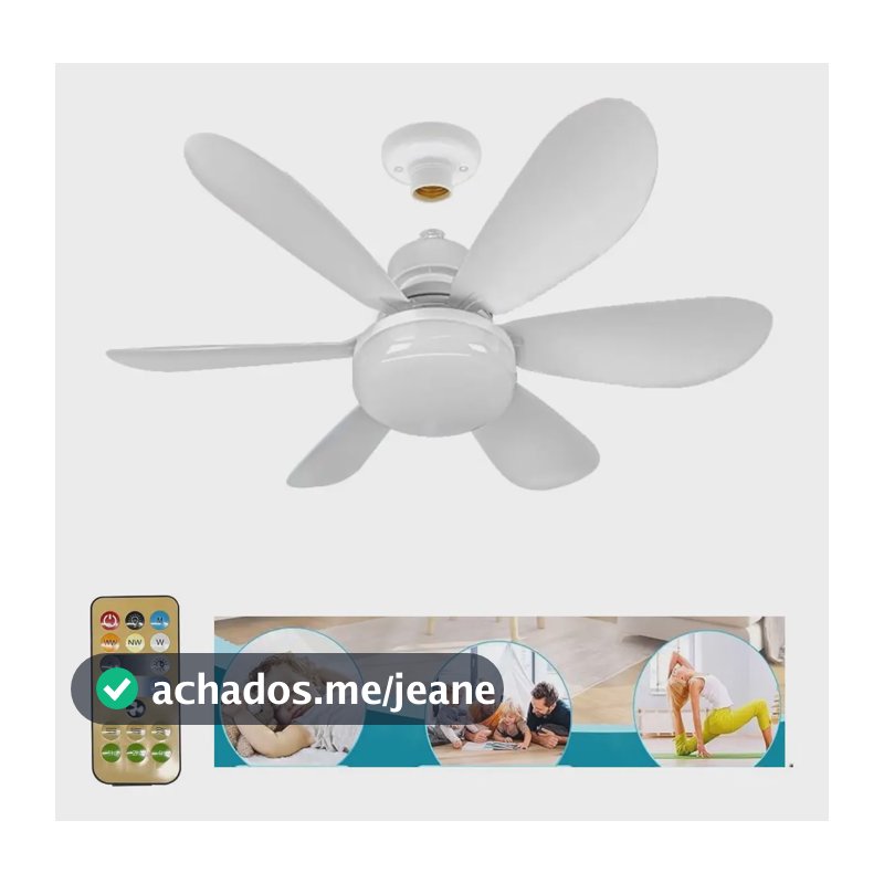 Ventilador De Teto Com Luz Led E27 Controle Remoto 6 Pás 43 Cm Branco 127/220v Plástico 6