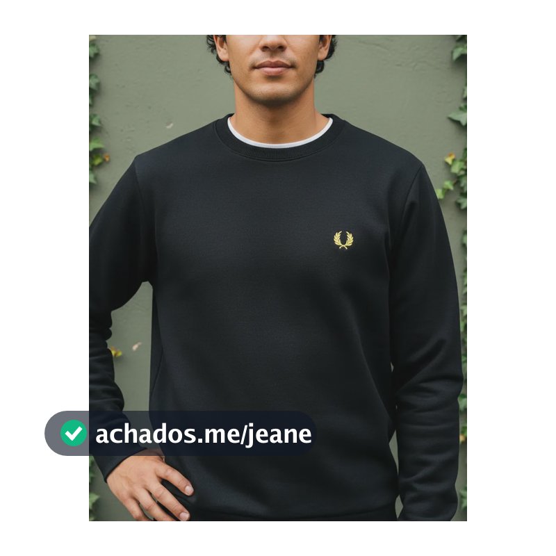 Moletom Fred Perry Gola Careca Masculino Original G Preto