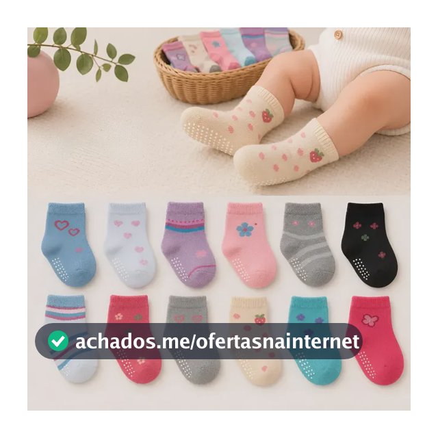 Kit 12 Pares Meias Antiderrapante Bebê Infantil Oferta C/ Nf