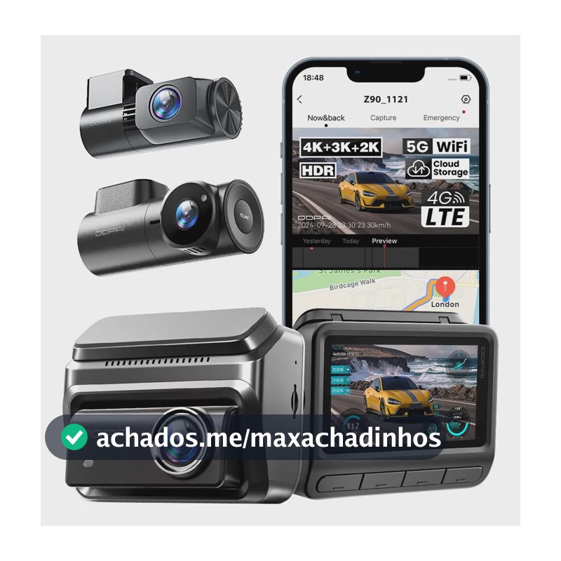 Câmera Veicular Ddpai Z90 4k Hdr Visão Noturna 2.0 Gps App Z90 3 Canais-três Câmeras