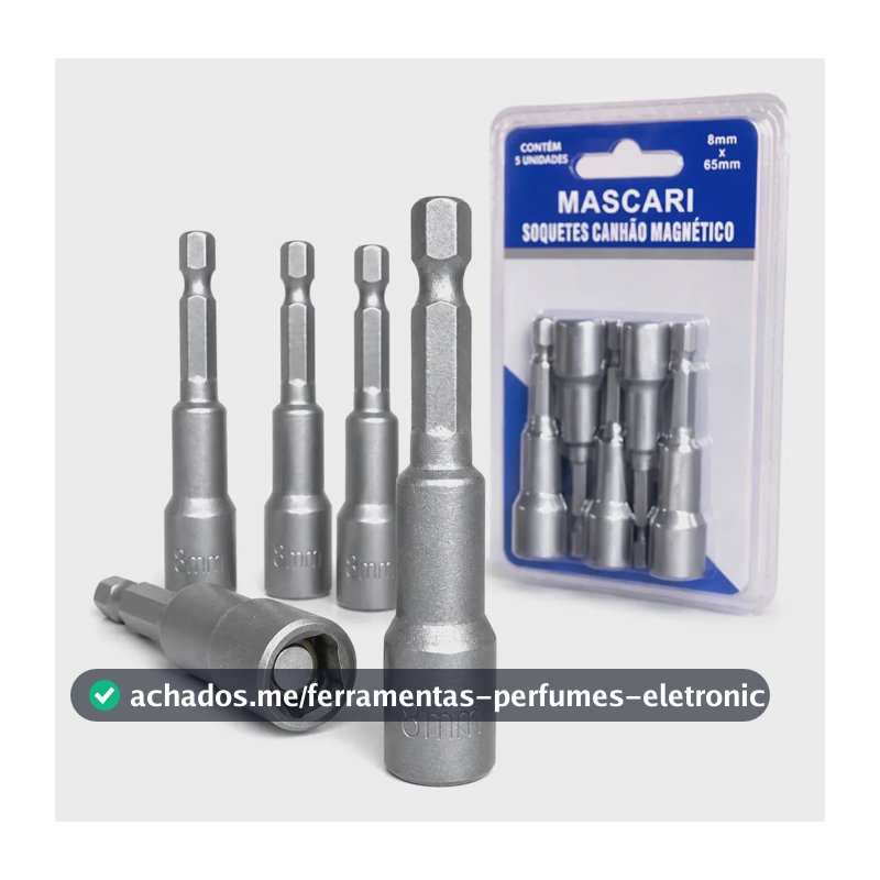 Bits Soquete Canhão Magnetico 8mm Com Imã 5 Unidades