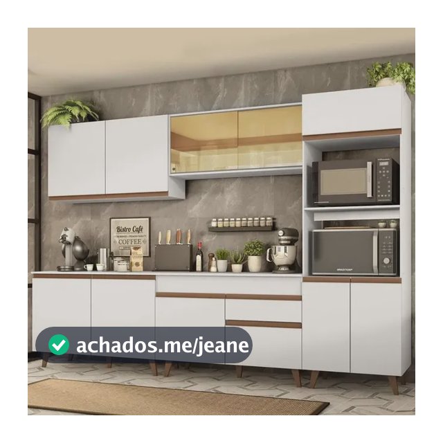 Armário De Cozinha Completa Modulada com Balcão para Cooktop Madesa Reims GRRM31000109 Com Armário Branco