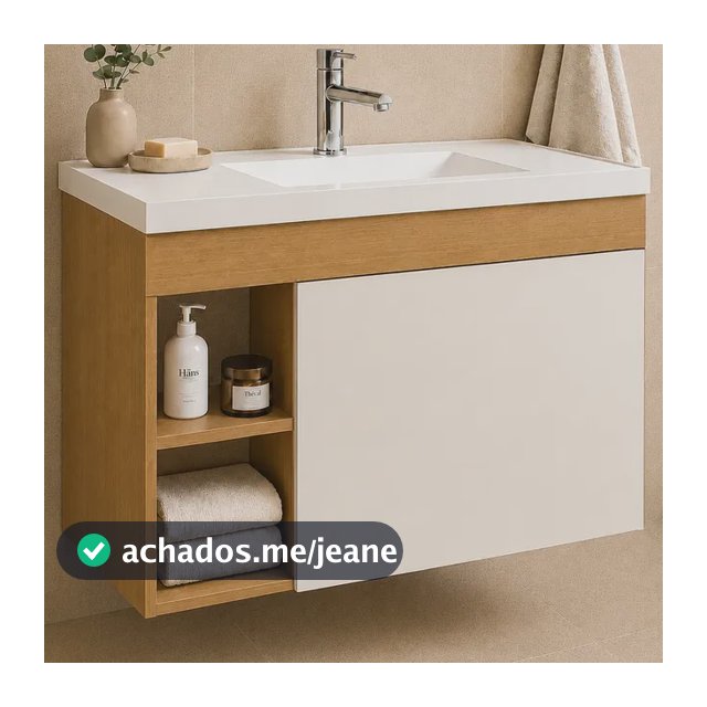 Gabinete Para Banheiro Com Cuba Compacta Design Clean Nature/off White Branco Um Furo