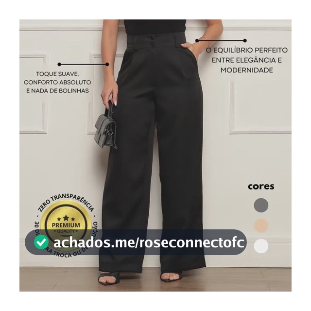Calça Alfaiataria Feminina Wide Leg Social Cintura Alta
