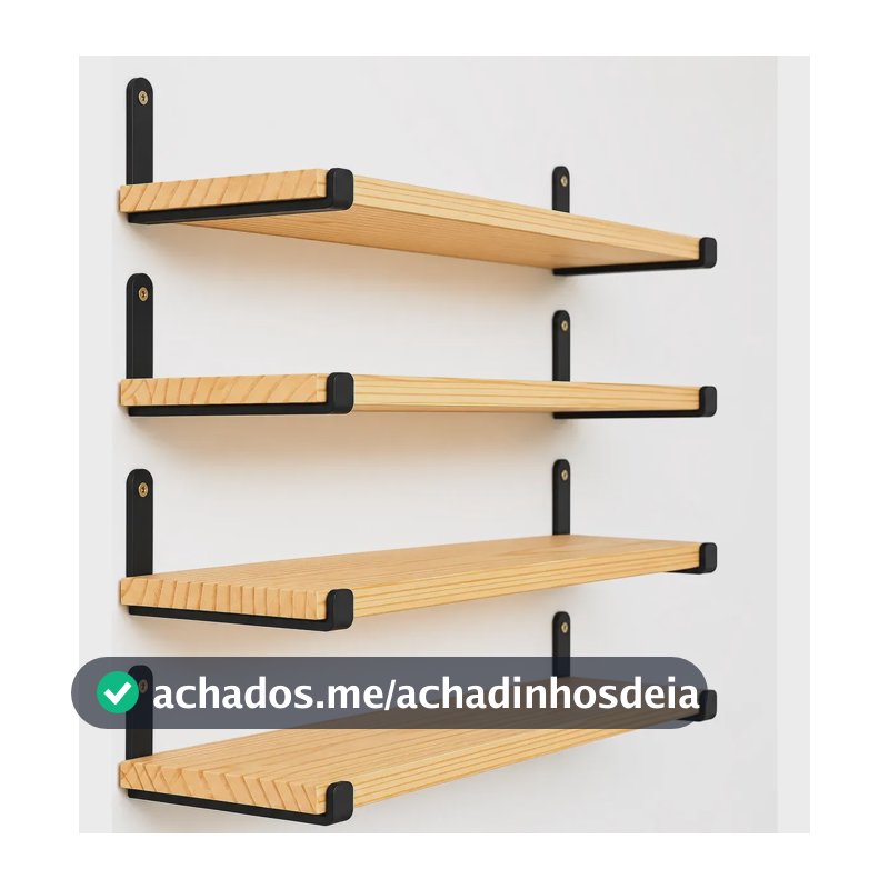 Kit 4 Prateleiras De Parede Em Madeira Macica E Ferro Preto Preto E Madeira