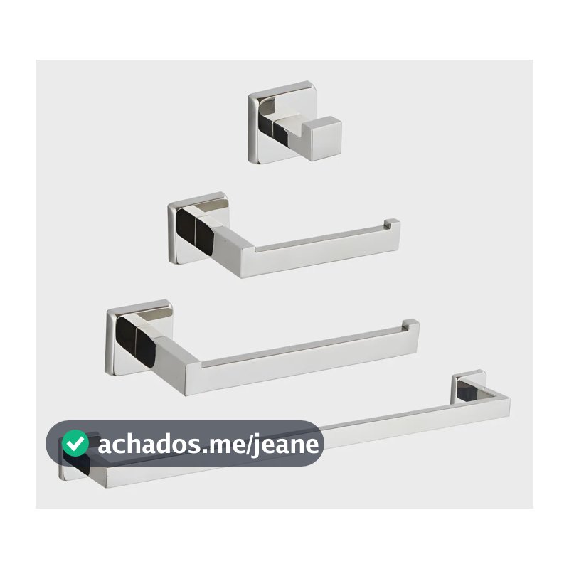 Kit Acessórios Banheiro Inox 304 Quadrado Luxo 4 Peças Cromado Yesop