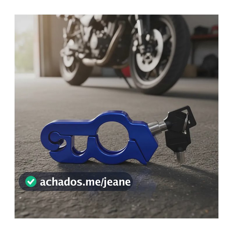 Trava Antifurto Moto Manete Freio Acelerador Chave Cadeado Azul