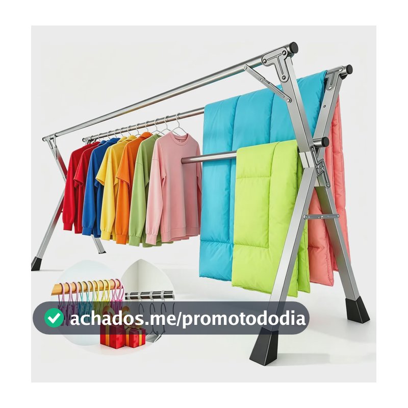 Varal De Chão Grande De Roupas 3andares Dobrável Suporta80kg Prateado