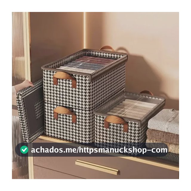 Kit 4 Caixas Organizadoras Dobráveis De Guarda Roupa Caixa Organizadora Padrão Xadrez Ideal para Roupas, Closet, Armário e Quarto