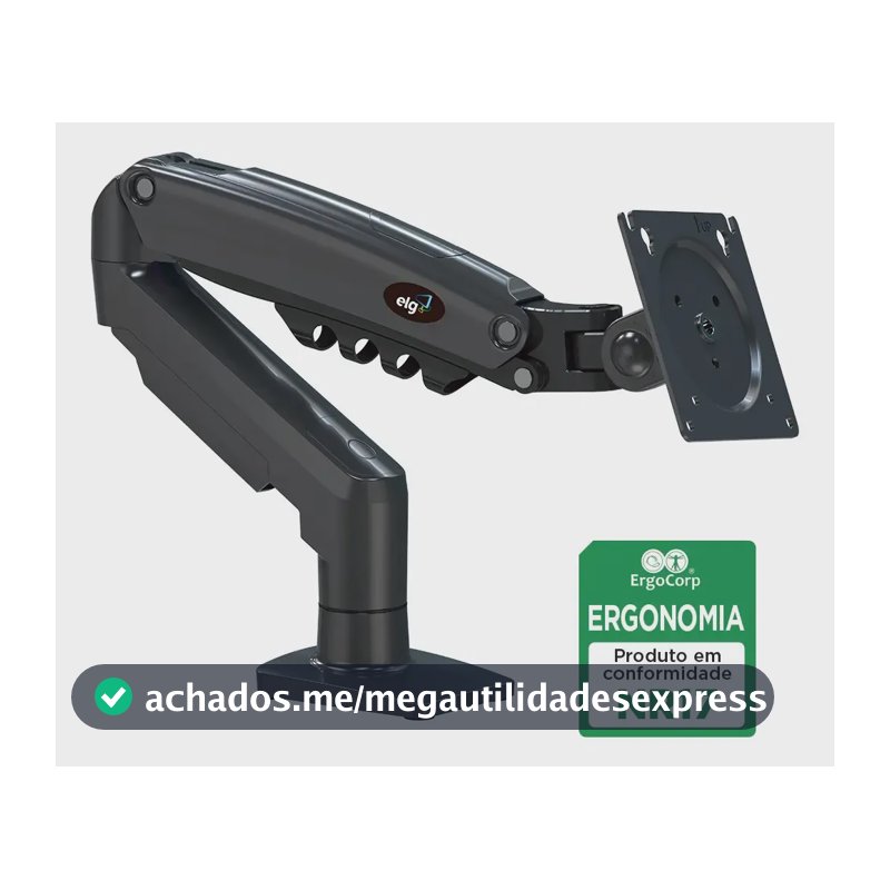 Suporte Articulado Mesa Monitor 17 a 35 Polegadas 9kg ELG Pistão a Gás Giro 360° Altura 14 a 42cm Avanço 54cm VESA 100x100 Preto F80N