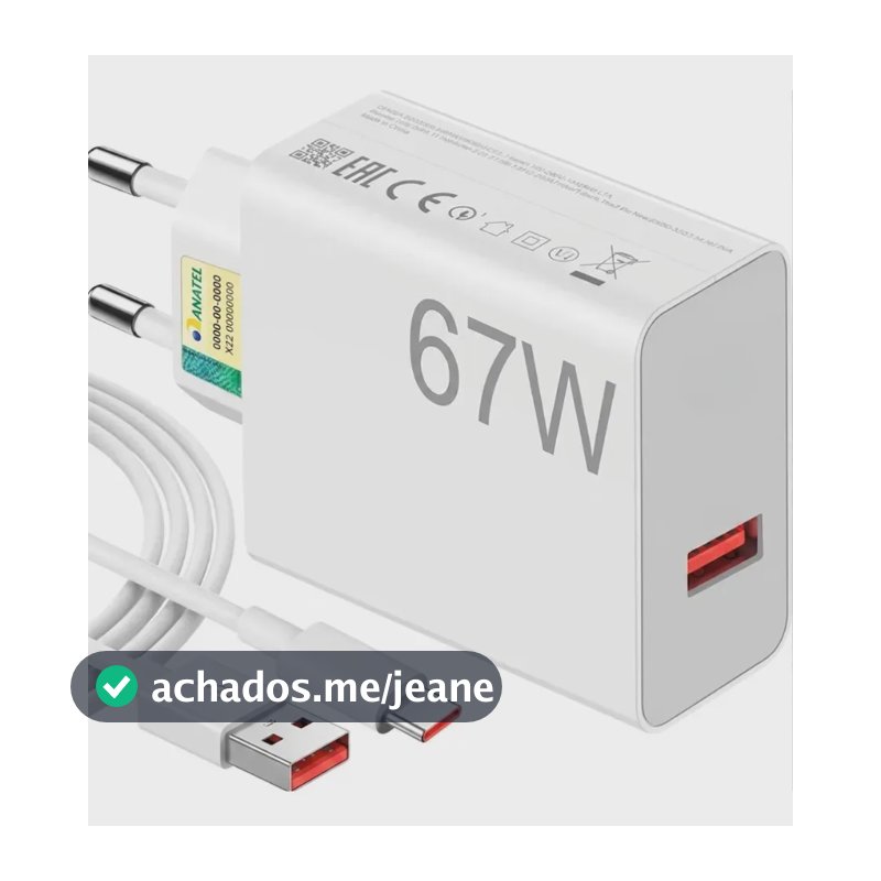 Carregador Turbo 67w Usb-c + Cabo Tipo C Branco