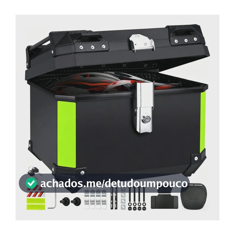 Baú Para Moto Goldcare 45L Com Encosto e Suporte, de ABS Preto