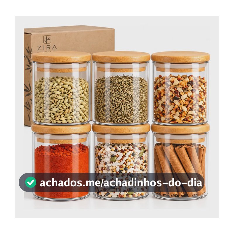 Kit 6 Pote Vidro Porta Temperos Hermético Cozinha Organiza Vidro/tampa De Bambu