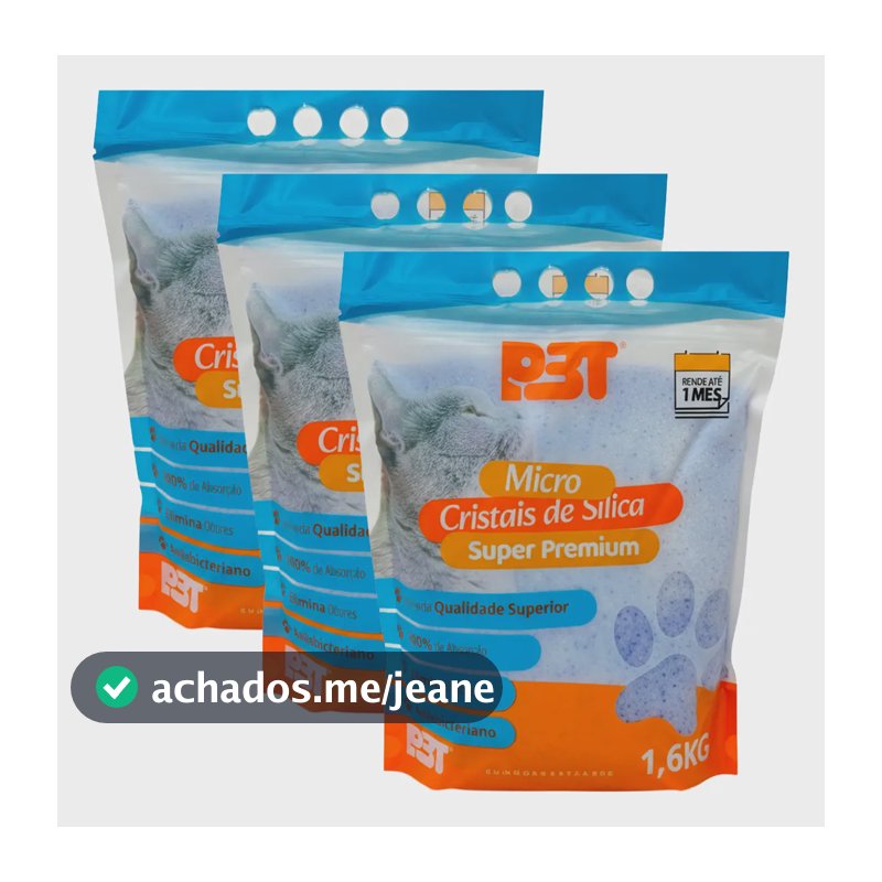 P3T Areia Higiênica Sílica Micro Cristais Kit 3 Para Gatos 4,8kg